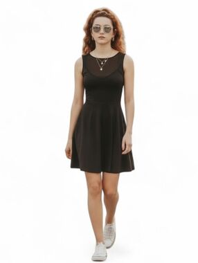 Joe Fresh Black Active Tennis Mini Dress with Built in Shorts & Mesh Yoke SZ M